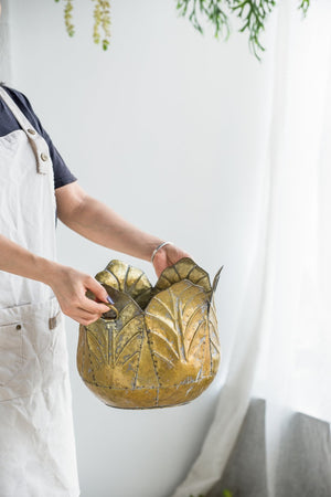 English Elm Set of 3 Zinc Metal Planters with Distressed Golden Finish for Indoor Outdoor Display W2078P499530