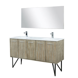English Elm Rustic Acacia Double Bath Vanity 60" W With Cultured Marble Top, Chrome Faucet & 55" Mirror Set B2731S01781-GIGA