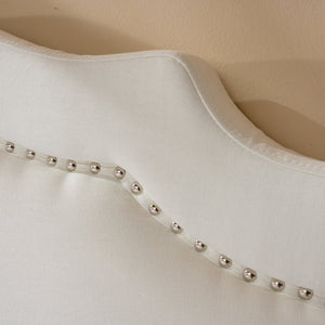 English Elm Christopher Knight Home® - Upholstered Modern Nailhead Headboard for Queen Beds with Black Iron Legs, Adjustable Height Elegance Ivory 58969.00IVY