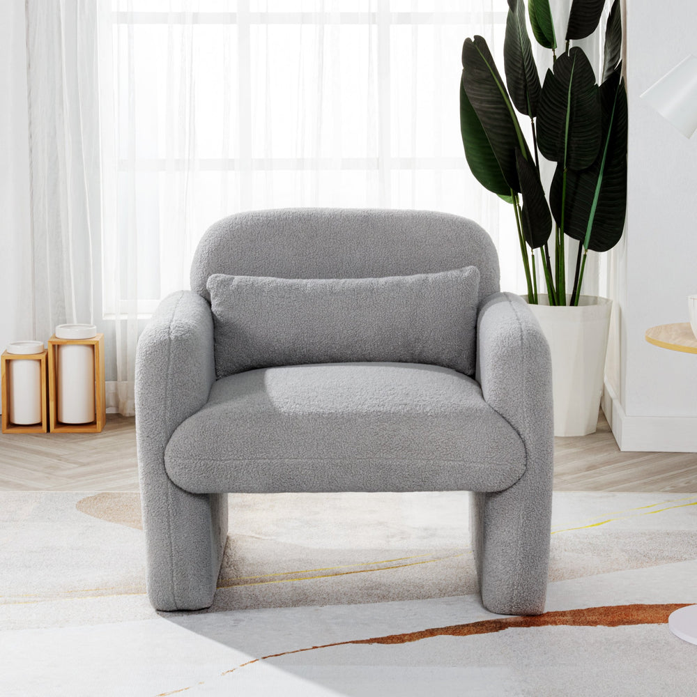 English Elm Stylish Teddy Fleece Single Sofa Chair with Arms and Pillow, Cozy Accent Armchair for Living Room Gray 30 L x 24.75 W x 24 H W1716P196466