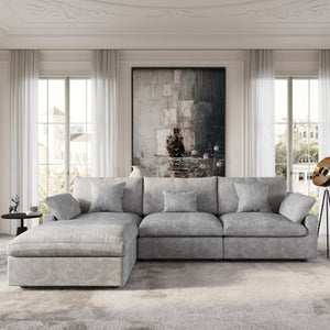 English Elm Sky Cloud Slope Sectional Sofa - Modern L-Shaped 4-Seater In Light Gray Linen For Versatile Comfort B341S00030-GIGA