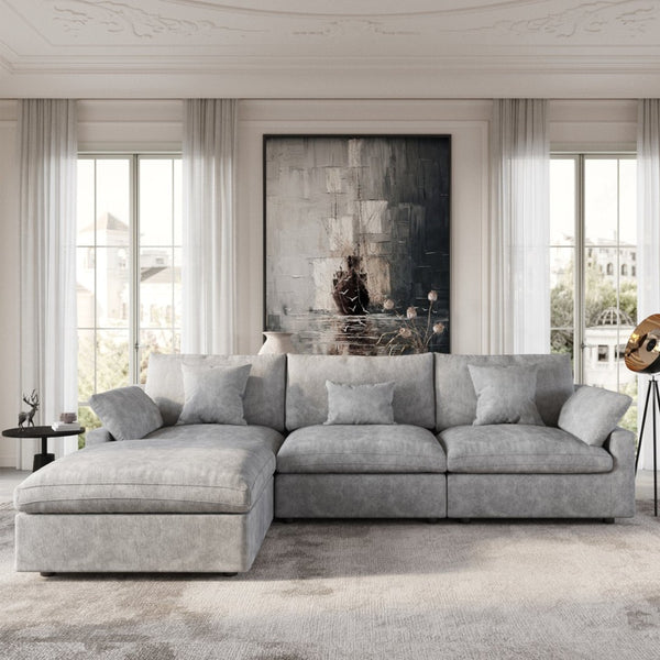 English Elm Sky Cloud Slope Sectional Sofa - Modern L-Shaped 4-Seater In Light Gray Linen For Versatile Comfort B341S00030-GIGA