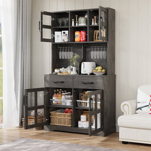 English Elm Pantry Hutch with Fluted Mdf Panels Charging Station Pegboard and Open Shelving T3773P416041