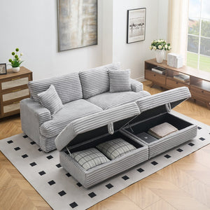 English Elm 88.58 Inch Grey Corduroy Sofa – Cloud-Like Comfort, Double Storage Legs, And 4 Stylish Pillows! W3356S00016