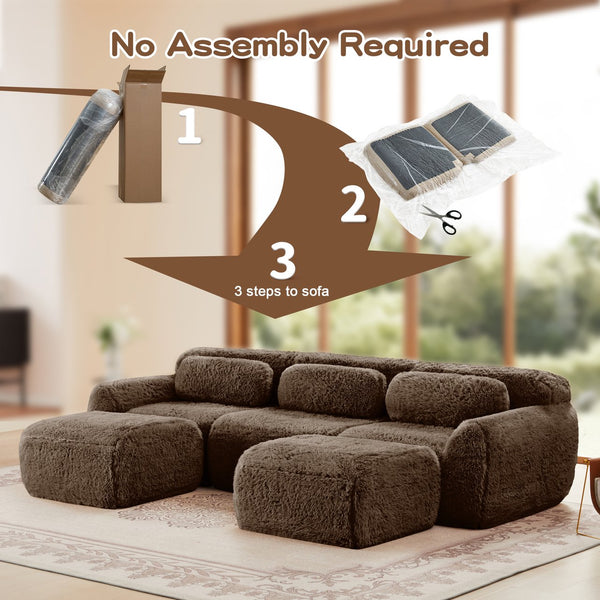 English Elm U-shaped Modular Sectional Sofa Plush Cloud Foam Boneless Build for Home Theater Lounging Chocolate W714S01542
