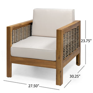 English Elm Christopher Knight Home® - Set of 2 Acacia Wood Outdoor Club Chairs with Wicker Accents, Water-Resistant Cushions, Durable Finish Brown+Beige 68942.00BGE-2