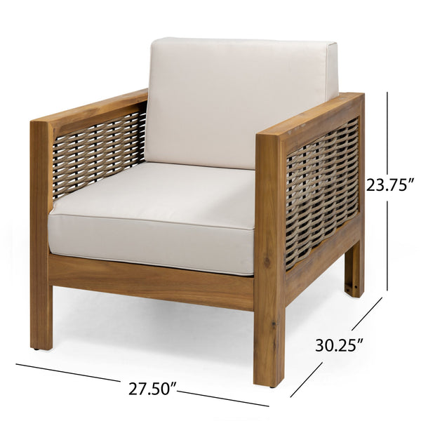 English Elm Christopher Knight Home® - Set of 2 Acacia Wood Outdoor Club Chairs with Wicker Accents, Water-Resistant Cushions, Durable Finish Brown+Beige 68942.00BGE-2