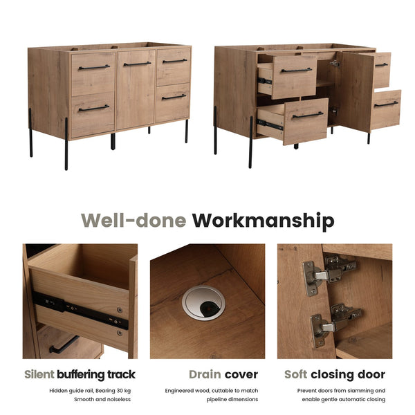 English Elm 48" Freestanding Bathroom Vanity with Soft Close Door 4 Drawers Plywood Build W999P405132