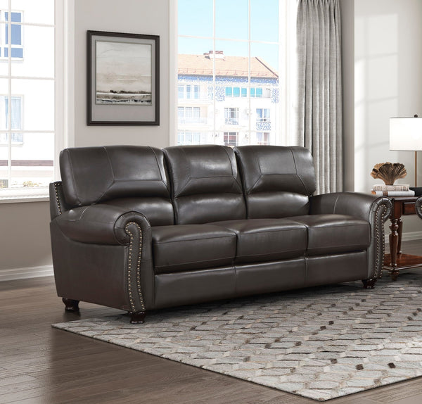 English Elm Traditional Top-grain Leather Sofa Set with Nailhead Trim and Pocket Coil Cushions B011S01042