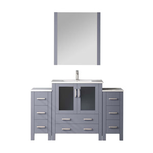 English Elm Dark Grey 54" Single Bath Vanity with Side Cabinets, White Ceramic Top, Chrome Faucet & 28" Mirror, Scratch-Resistant Surface B2731S01379