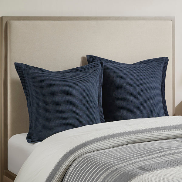 JLA Home Madison Park Signature - Oversized Cotton Jacquard Comforter Set — Farmhouse Waffle Euro Shams, Hypoallergenic Throw Pillows MPS10-523