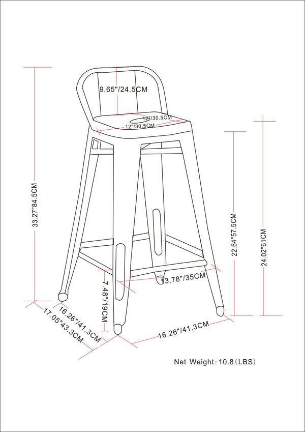 English Elm Keeley 24-Inch Industrial Counter Stools Set Of 4 - Ergonomic, Durable, And Stylish For Home Bars B2732P253612