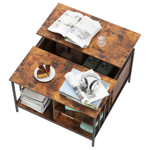 English Elm Farmhouse Lift Top Coffee Table With Hidden Storage - Adjustable Height Centerpiece For Modern Living T2398P354183