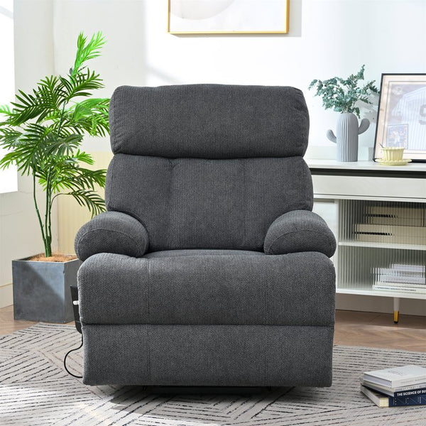 English Elm Oversized Power Lift Recliner Chair with Remote Control, Spacious Fabric Seat and Side Pocket for Comfort and Support Dark Gray W1028P261272