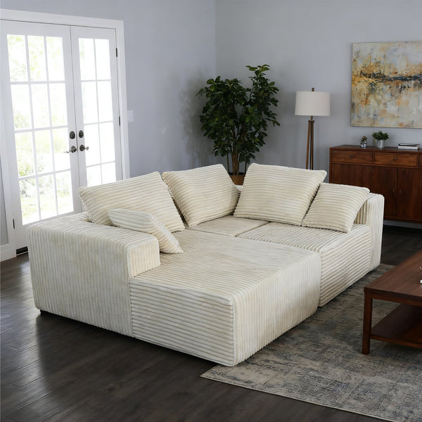 English Elm Corner Modular Sectional Sofa with Plush Fabric Converts to Loveseat or Guest Bed Beige W3064S00001