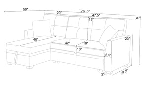 English Elm 76.5" Chenille Tufted Sectional Sleeper Sofa with Reversible Chaise and Hidden Storage Dark Gray B2748S00002
