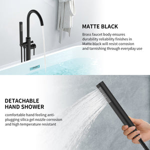 English Elm Freestanding Bathtub Faucet Floor Mount Matte Black Single Handle with Hand Shower High Flow Design Matt Black T3177P277530