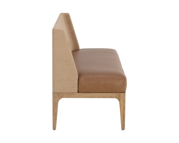 Sunpan Brocco Bench - Stylish Oak Frame with Paper Rope Backrest & Milliken Cognac Faux Leather Seating