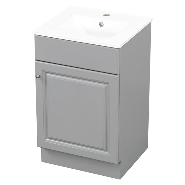 English Elm [video] 20 Inch Freestanding Bathroom Vanity with Ceramic Sink Soft Close Cabinet Gray N759P237946E
