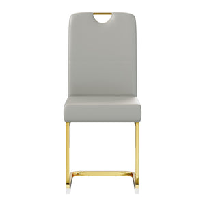 English Elm Modern Cantilever Gold Frame Pu Leather Dining Chairs Glam Set of Four Gray W3875P372988
