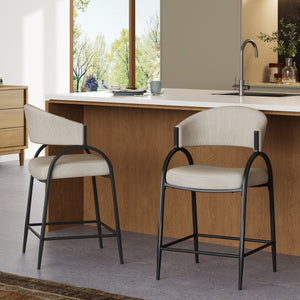 English Elm 25'' Counter Stools Set of 2 Upholstered Fabric Seats Black Metal Frame Kitchen Island N780P369956B