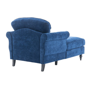 English Elm [New] Oversized Chaise Lounge Indoor Chenille Sleeper Recliner Armchair with Wide Foam Seat & Pillows Blue W2363S00084