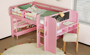 English Elm Twin Low Loft Bed Solid Pine Frame Kids Study Desk Blackboard Storage White W1580S00298