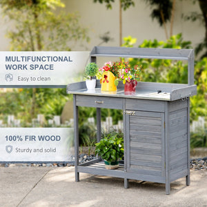 English Elm Outsunny Outdoor Potting Bench Table With Storage, Steel Top, And Spacious Work Area For Gardeners W2225P174492-GIGA