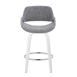 English Elm Fixed-height Swivel Counterstools Grey Upholstered Seats White Legs Chrome Footrest Set B202S01823