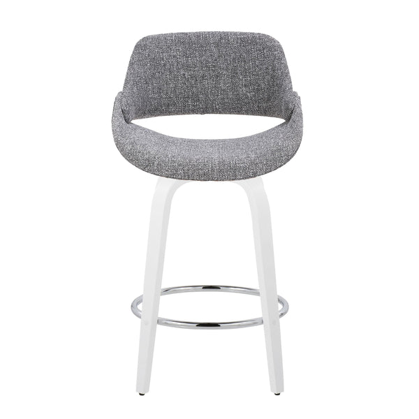 English Elm Fixed-height Swivel Counterstools Grey Upholstered Seats White Legs Chrome Footrest Set B202S01823