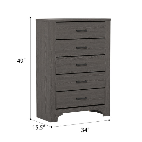 English Elm Wallace & Bay - Stone Brown 5-Drawer Dresser with Grey-Brown Laminate Finish, Stylish Storage, Durable Care-Friendly Design B361P384482