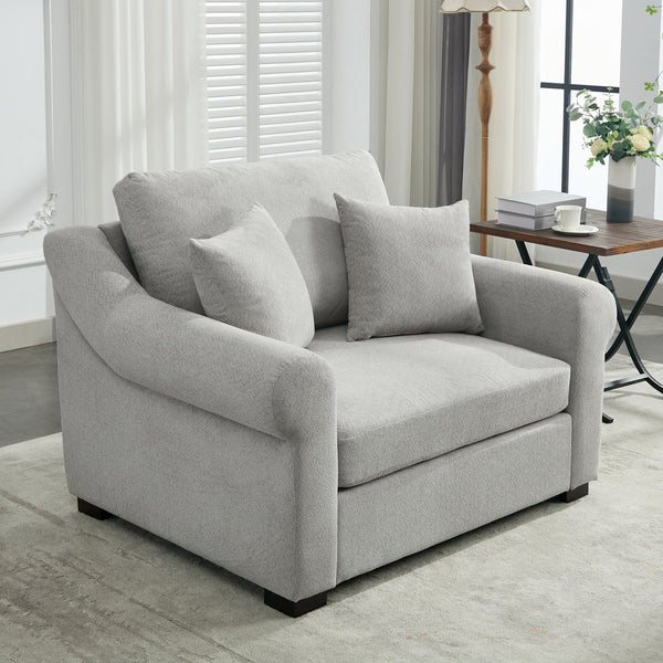 English Elm Modern Oversized Chenille Armchair with Wide Armrests, Removable Covers, Sturdy L-Shape Legs for Cozy Lounging Light Gray 38.5 L x 28 W x 15.75 H BS701P188662E