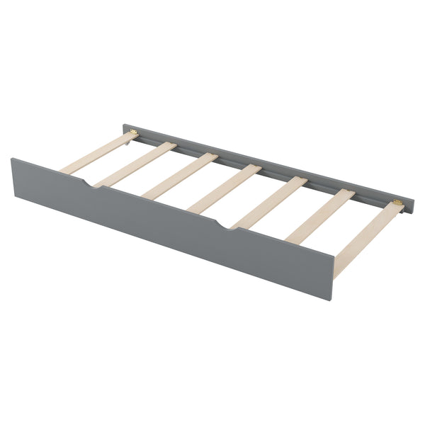 English Elm Wood Full Size platform bed with trundle, built-in storage headboard and shelves, sturdy pine frame Gray GX002055AAE