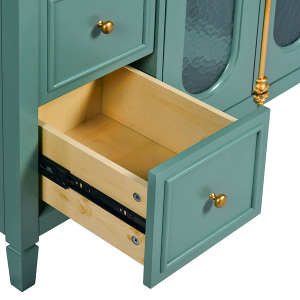 English Elm 36-inch Modern Bathroom Vanity Pine Frame Ceramic Sink 3 Drawers Glass Door Cabinet N710P223192F