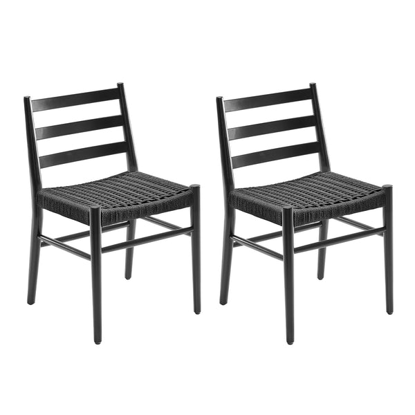 English Elm Wood Rattan Dining Chairs Set of 2 — Fully Assembled Beech Wood, Ergonomic Back, 300lb Capacity, Black T3623P381090