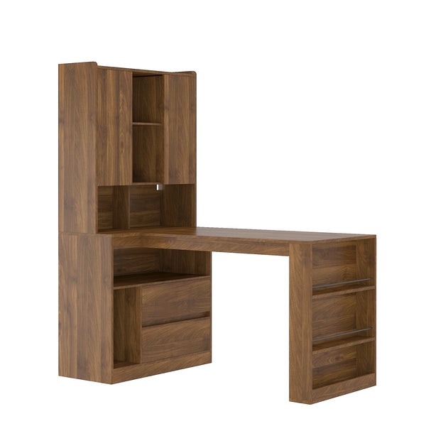English Elm L Shaped Desk With Storage & Led Light - Modern Corner Computer Desk For Home Office & Gaming Setup W1321S00033