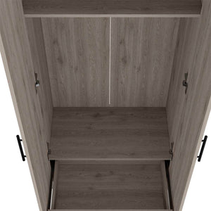 English Elm Rio Light Gray Double Door Armoire 71" High with Hanging Rod, Top Shelf & Hidden Bottom Drawer for Spacious Bedroom Storage B128S00113
