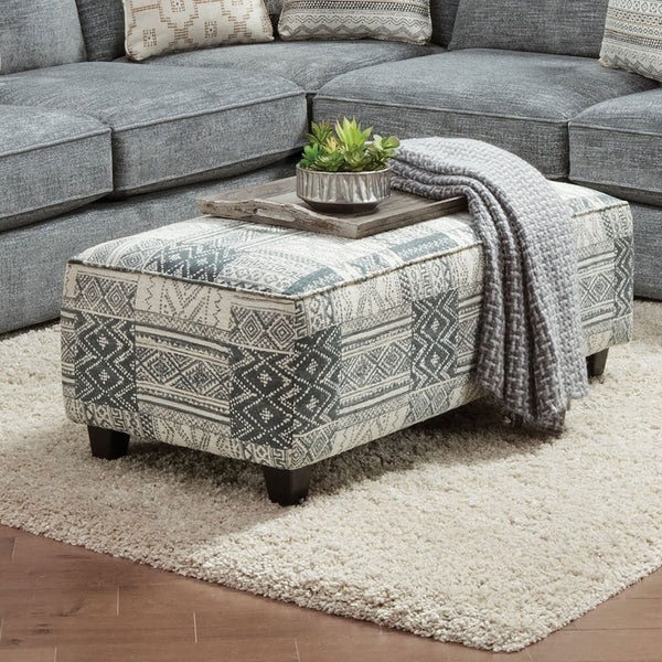 English Elm Transitional Soft Upholstery Ottoman With Tribal Pattern, Gel Foam Cushion & Stylish Black Legs B2741P355853-GIGA