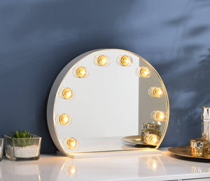 English Elm Alma Hollywood Vanity Mirror White Frame with Exposed Bulb Sockets for Bedroom Walls B2726P445768