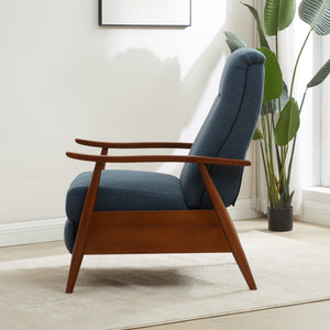 English Elm Tustin Mid-century Push Back Recliner with Chestnut Wood Arms and Performance Fabric Blue B050P429144