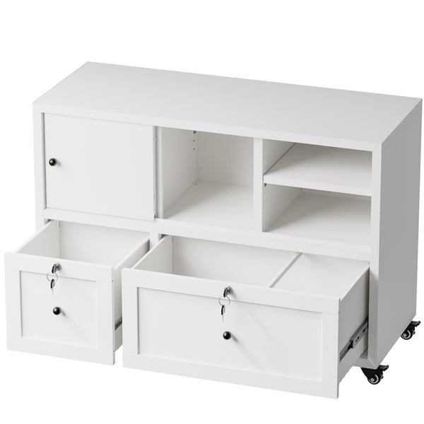 English Elm 28"h White Steel Rolling File Cabinet Locking Drawers Quiet Slides Home Office T2398P465996