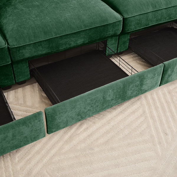 English Elm Sofa Sectional Left Facing Chenille Crescent Silhouette with Hidden Storage Modern Nordic Green W3041P293496