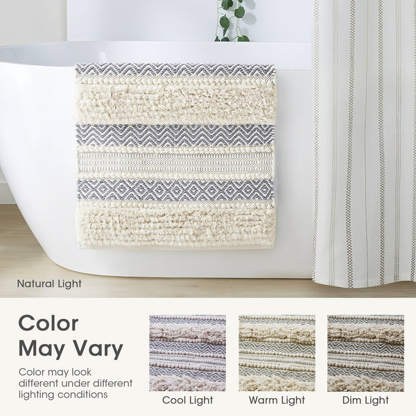 JLA Home INK+IVY - Woven Asher Hand-Woven Texture Stripe Bath Rug — Boho Shag & Geo Detail, Non-Skid, Machine-Washable 58 L x 22 W x 0.5H II72-1290