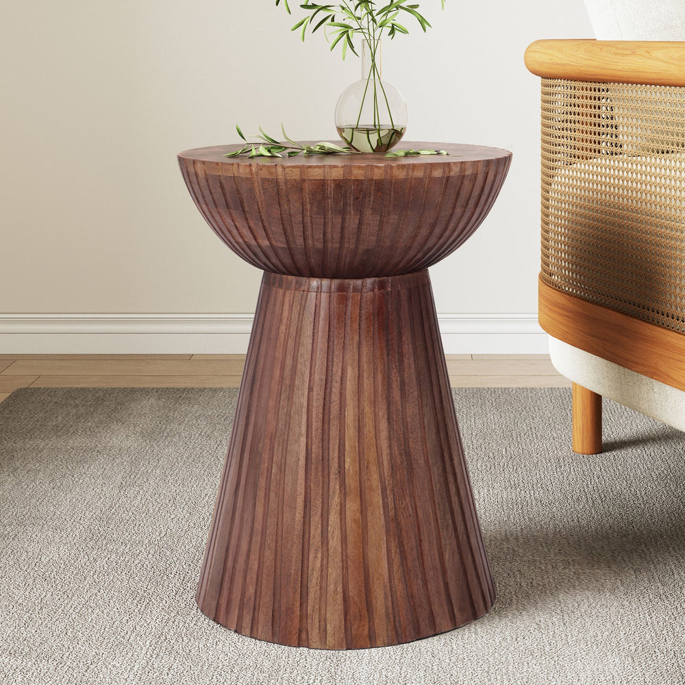 English Elm Christopher Knight Home® - Mango Wood Round Drum End Table In Honey Finish – Handcrafted Accent For Small Spaces & Rustic Decor N768P202496H