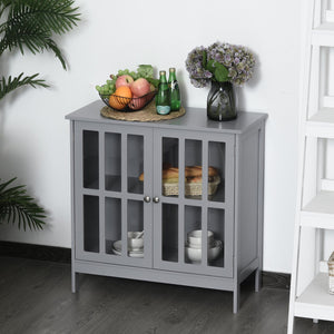 English Elm kleankin Grey Sideboard Buffet Cabinet with 2 Acrylic Doors, MDF Credenza for Kitchen Living Room Storage and Elevated Base (31.5") W2225P229410