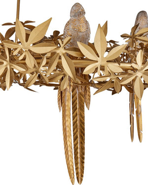 Currey & Company Aviary Gold Ring Chandelier - Elegant Botanical Design With Sculptural Birds And Adjustable Height Gold Wrought Iron ,Composite 9000-1320-currey-company