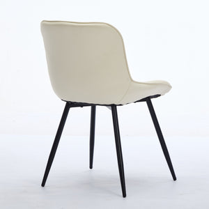 English Elm Dining Curved Back Dining Chair Set of 2 — Ergonomic Upholstered PU with Perforation, Thick Cushion, Floor-Safe Caps Cream W1143P254984