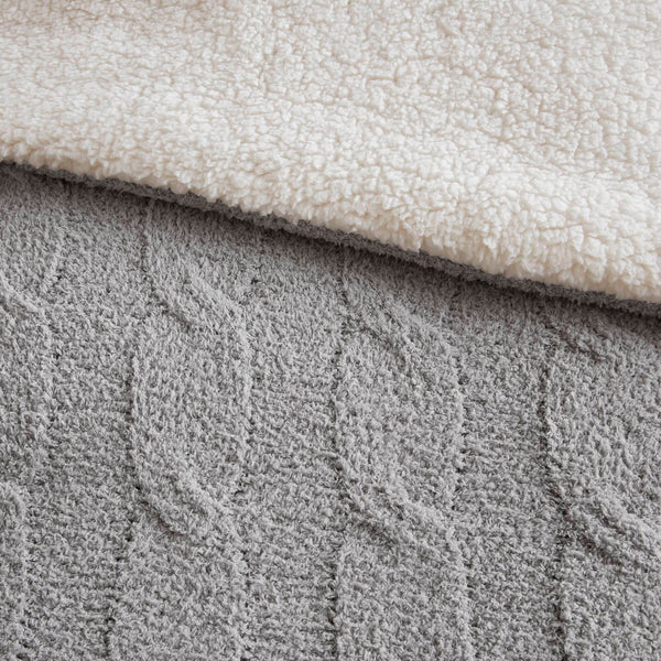 JLA Home Madison Park - Cable Chenille Comforter Set with Sherpa Reverse, Oeko-Tex Softness, Cable-Knit Texture & Warmth Gray MP10-8893