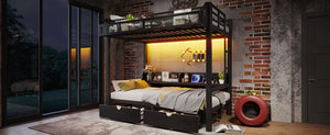 English Elm Twin Over Metal Bunk Bed with Led Lights Usb Ports Drawers and Sofa Conversion W5305S00002