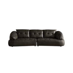 English Elm Modern Elliptical Three Seat Sofa Genuine Cowhide Leather Solid Wood Frame Living Room Black W1765S00135
